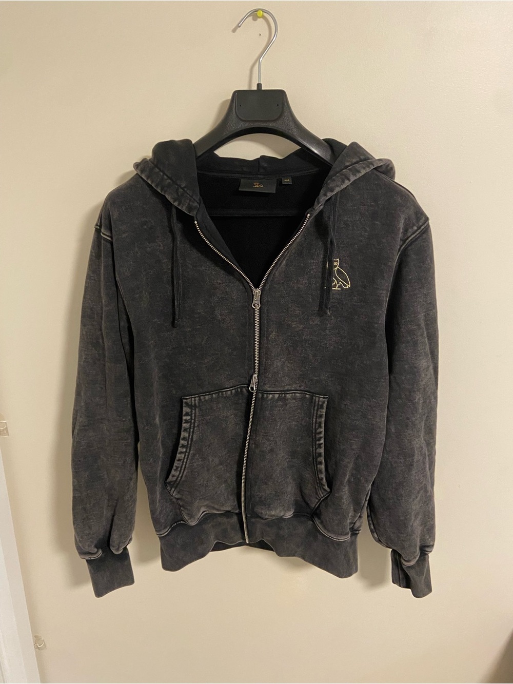 OVO Men's Washed Black Zip-Up Hoodie Sweater